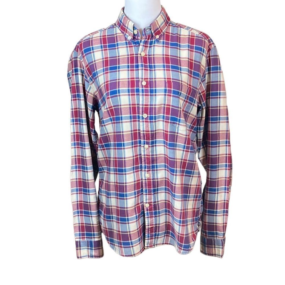 L.O.G.G. Red, White, And Blue Plaid Long Sleeve Shirt, Size M
